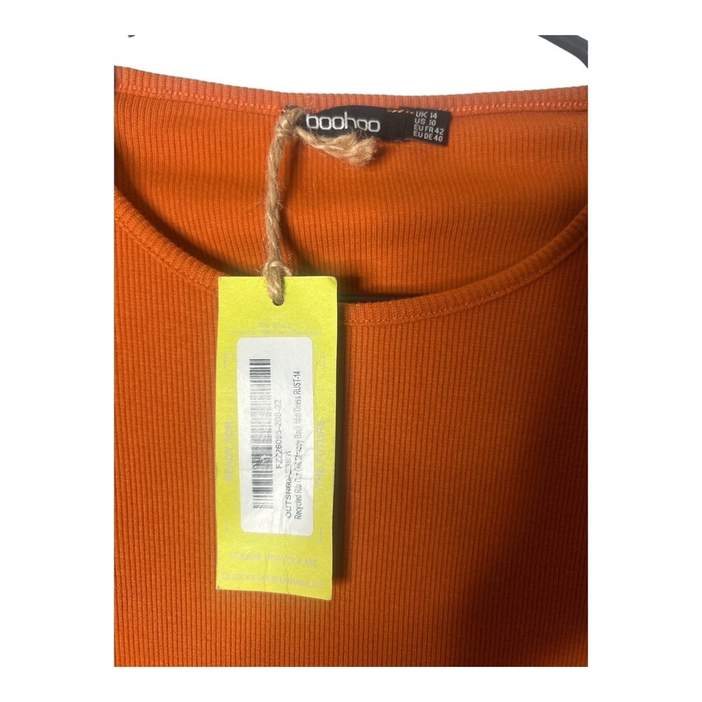 Boohoo Ribbed Cutout Back Midi Dress Rust Long Sleeve Bodycon US 10 NWT - Picture 2 of 8